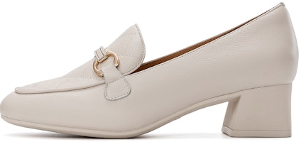 (Women) Aokang Leather Round Toe Fashion Slip-On Chunky Heel 'Beige' 1224414050 (Women) Aokang Leather Round Toe Fashion Slip-On Chunky Heel 'Beige' 1224414050