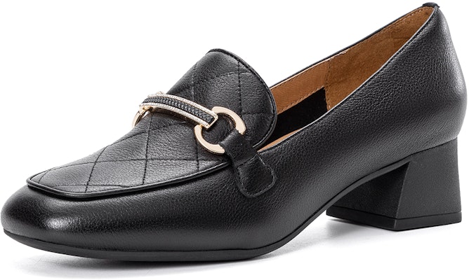 (Women) Aokang Leather Round Toe Fashion Slip-On Chunky Heel 'Black' 1224414049 Order (Women) Aokang Leather Round Toe Fashion Slip-On Chunky Heel 'Black' 1224414049