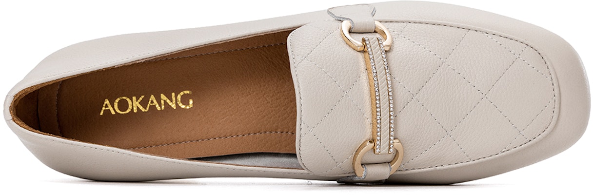 (Women) Aokang Leather Round Toe Fashion Slip-On Chunky Heel 'Beige' 1224414050 Lookbook (Women) Aokang Leather Round Toe Fashion Slip-On Chunky Heel 'Beige' 1224414050