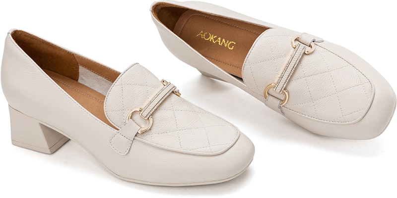 (W) 아오캉 베이지 가죽 라운드토 chunky 힐 슬립온 1224414050 Shop (W) 아오캉 베이지 가죽 라운드토 chunky 힐 슬립온 1224414050