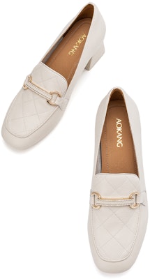 (Women) Aokang Leather Round Toe Fashion Slip-On Chunky Heel 'Beige' 1224414050 Purchase (Women) Aokang Leather Round Toe Fashion Slip-On Chunky Heel 'Beige' 1224414050
