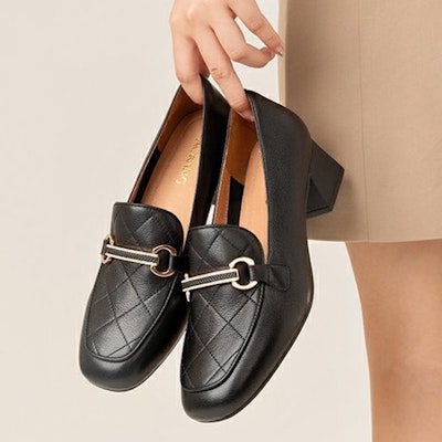 (Women) Aokang Leather Round Toe Fashion Slip-On Chunky Heel 'Black' 1224414049 Sizing (Women) Aokang Leather Round Toe Fashion Slip-On Chunky Heel 'Black' 1224414049