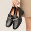 Sizing (W) Aokang Kulit Sepatu Leper Tumit Tebal 'Hitam' 1224414049
