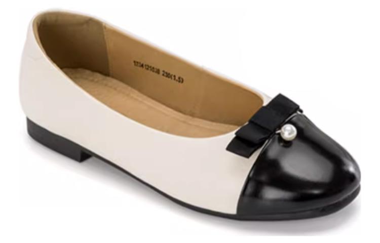 (W) Aokang Leather Round Toe Flat 'Beige Black' 圖 2
