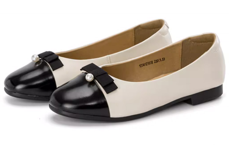 (W) Aokang Leather Round Toe Flat 'Beige Black' 圖 3