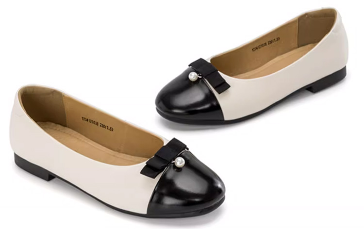 (W) Aokang Leather Round Toe Flat 'Beige Black' 圖 4