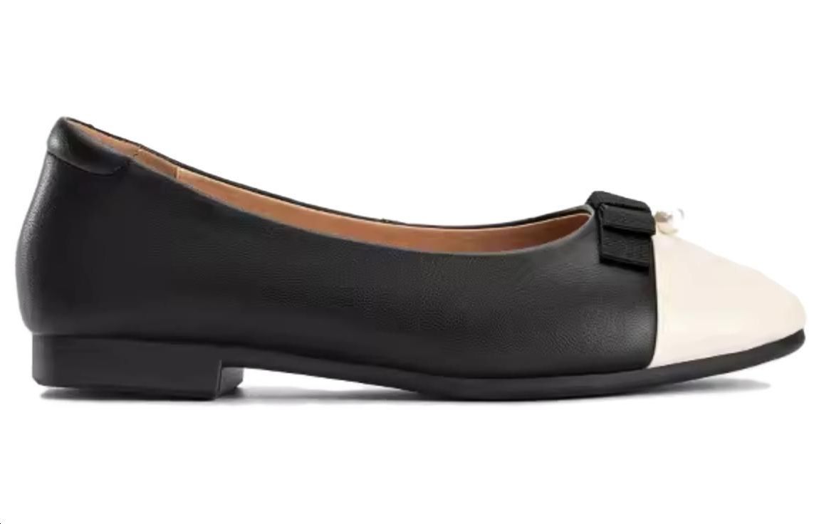 (W) Aokang Leather Round Toe Flats 'Black Beige' 圖 2