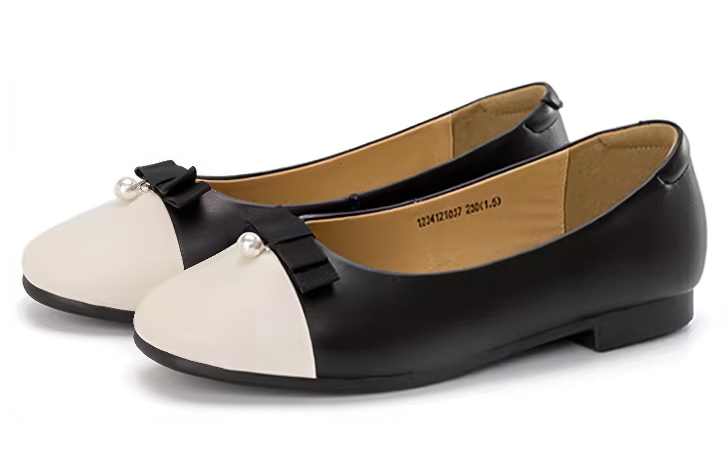 (W) Aokang Leather Round Toe Flats 'Black Beige' 圖 3