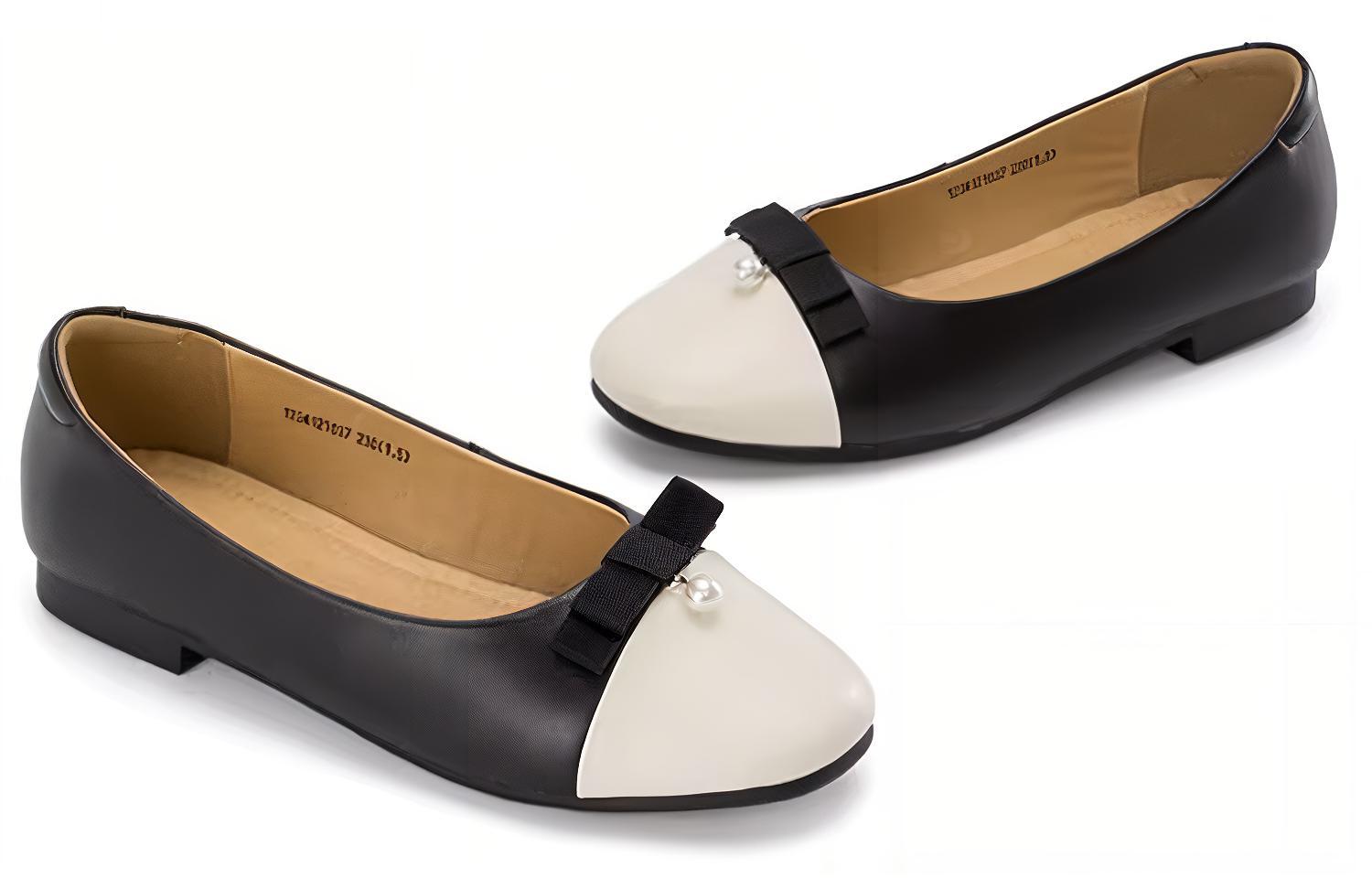 (W) Aokang Leather Round Toe Flats 'Black Beige' 圖 4