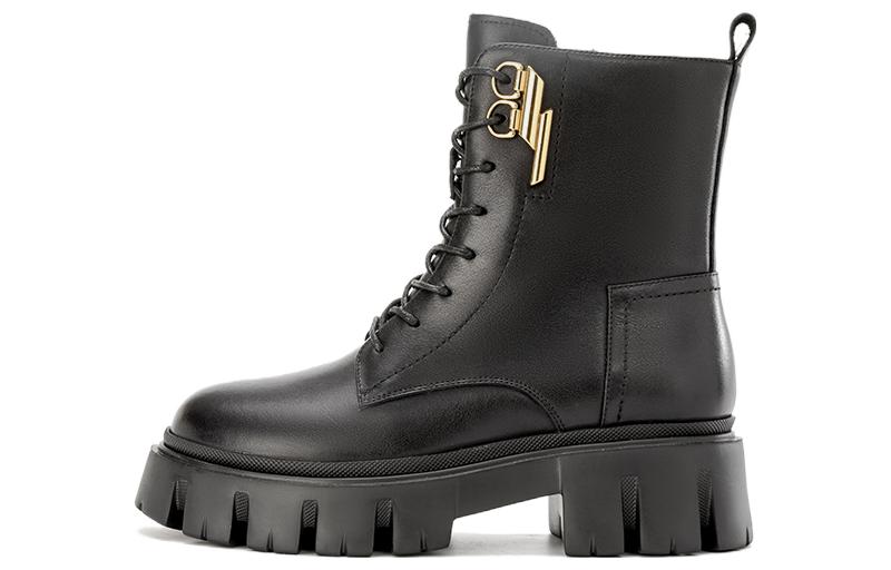 Buy (W) AOKANG革製ラウンドトゥ・アンクルブーツ（黒） 1224013012