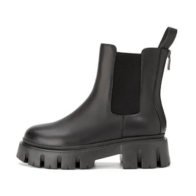 (W) Aokang Leather Round Toe Lace-Up Mid-Calf Chelsea Boot 'Black'