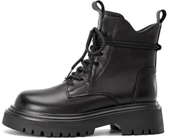 (Women) Aokang Leather Round Toe Lace-Up Mid-Calf Martin Boots 'Black' 1224913025 (Women) Aokang Leather Round Toe Lace-Up Mid-Calf Martin Boots 'Black' 1224913025