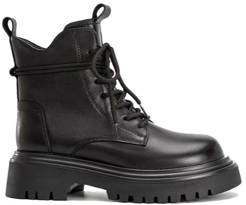 奧康AOKANG 牛皮革 圓頭繫帶 中筒 馬丁靴 5.5公分 女款 黑色 Order 奧康AOKANG 牛皮革 圓頭繫帶 中筒 馬丁靴 5.5公分 女款 黑色