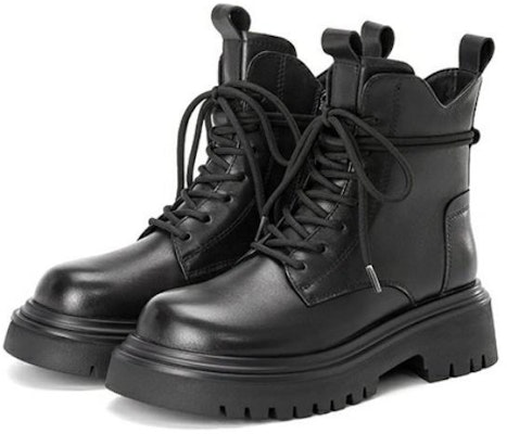 奧康AOKANG 牛皮革 圓頭繫帶 中筒 馬丁靴 5.5公分 女款 黑色 Lookbook 奧康AOKANG 牛皮革 圓頭繫帶 中筒 馬丁靴 5.5公分 女款 黑色