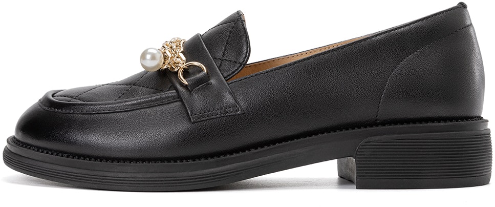 women-aokang-leather-round-toe-saddle-buckle-loafer-black-1224414013