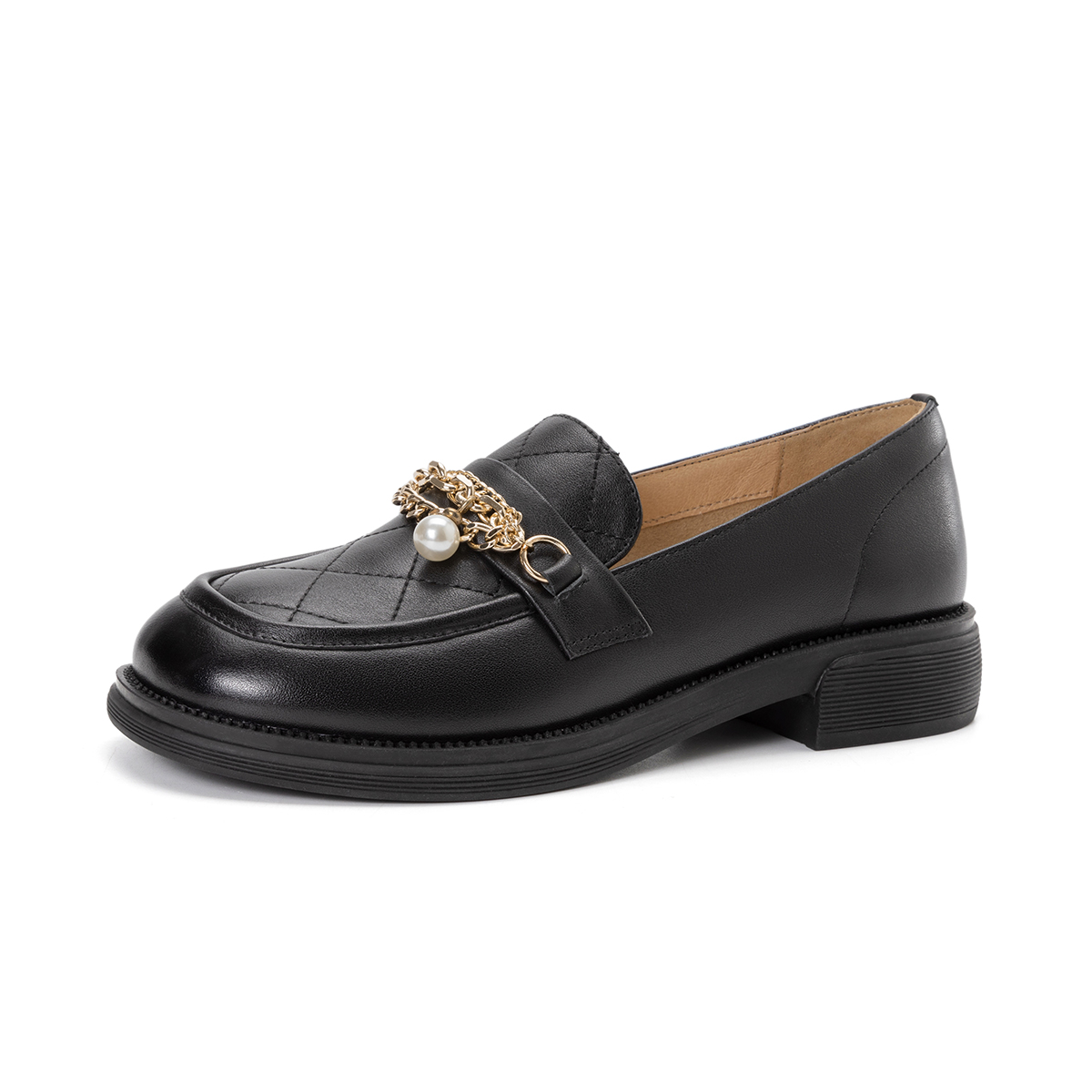 (W) Aokang Leather Round Toe Saddle Buckle Loafer 'Black' 圖 2