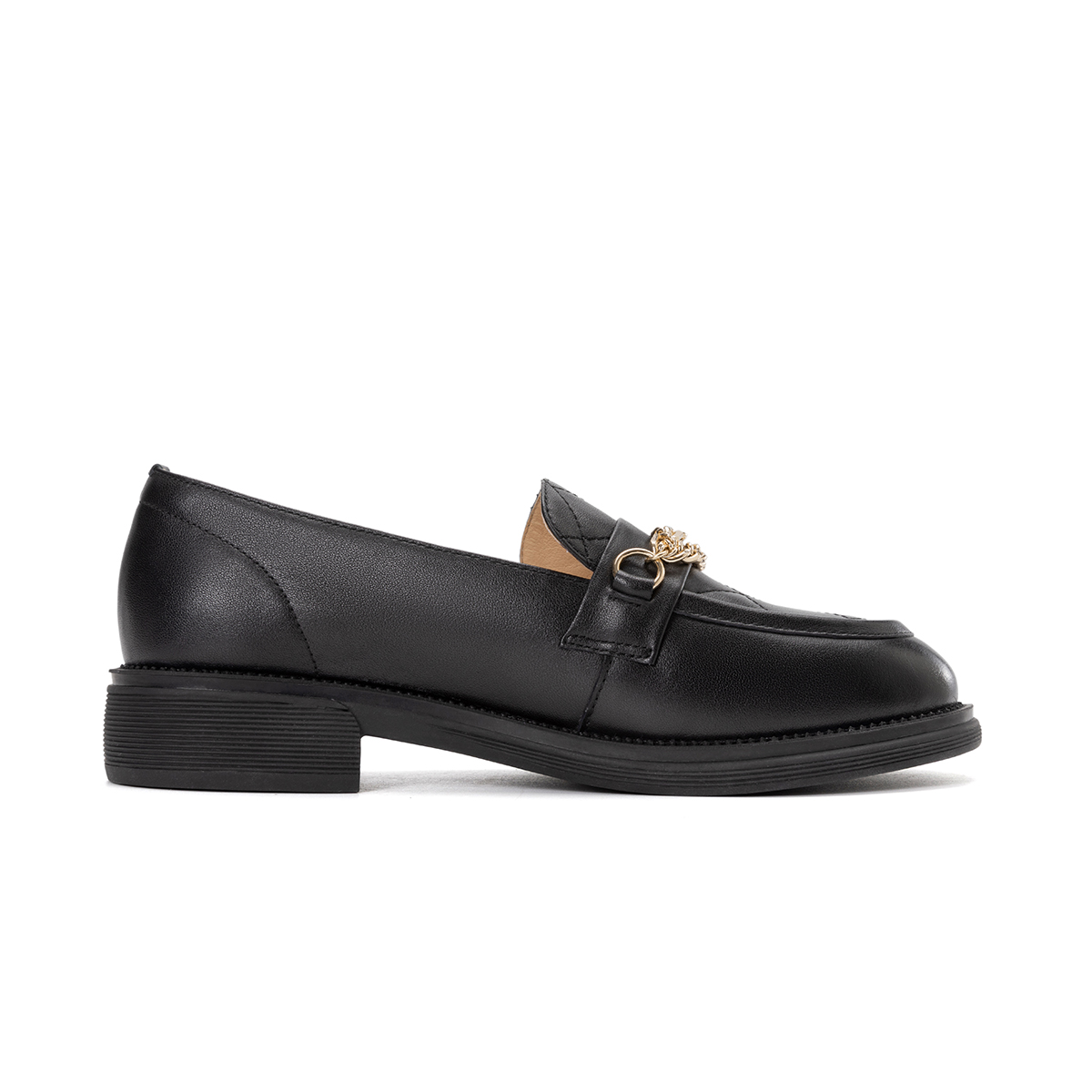 (W) Aokang Leather Round Toe Saddle Buckle Loafer 'Black' 圖 3