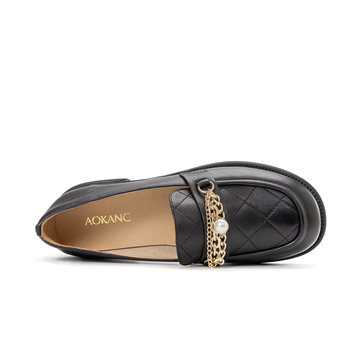 (W) Aokang Leather Round Toe Saddle Buckle Loafer 'Black' 圖 4