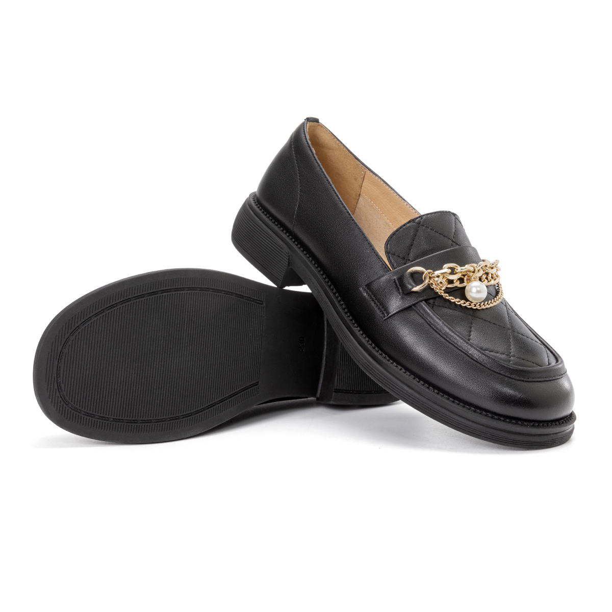 (W) Aokang Leather Round Toe Saddle Buckle Loafer 'Black' 圖 5