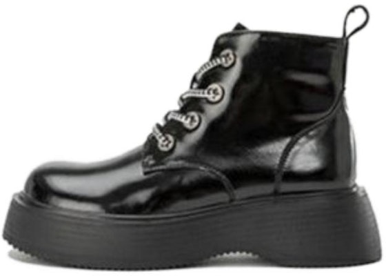 (Women) Aokang Leather Round Toe Thick Sole Mid-Calf Martin Boots 'Black' 1224913043 Buy (Women) Aokang Leather Round Toe Thick Sole Mid-Calf Martin Boots 'Black' 1224913043
