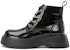(W) But Aokang Round Toe Martin Kulit Tumit Tebal Pertengahan Betis 'Hitam' 1224913043