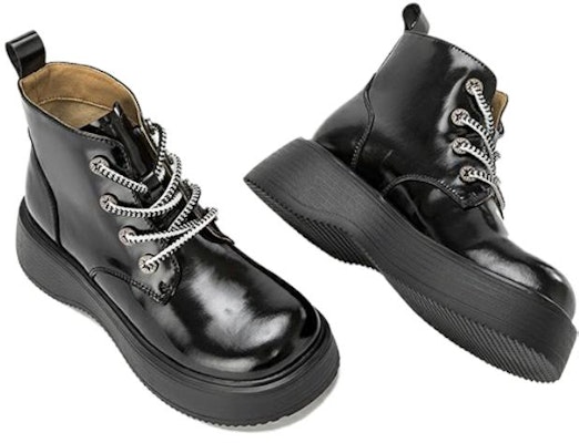 (Women) Aokang Leather Round Toe Thick Sole Mid-Calf Martin Boots 'Black' 1224913043 Order (Women) Aokang Leather Round Toe Thick Sole Mid-Calf Martin Boots 'Black' 1224913043