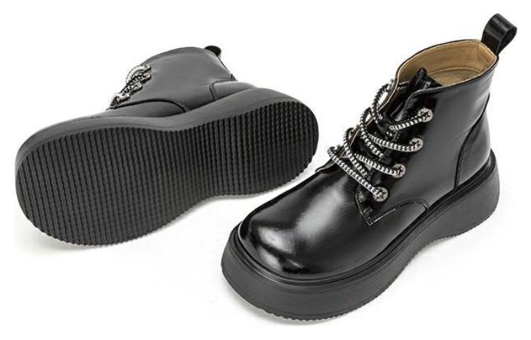 Lookbook (W) 奥康黑色厚底中筒圆头马丁靴 1224913043