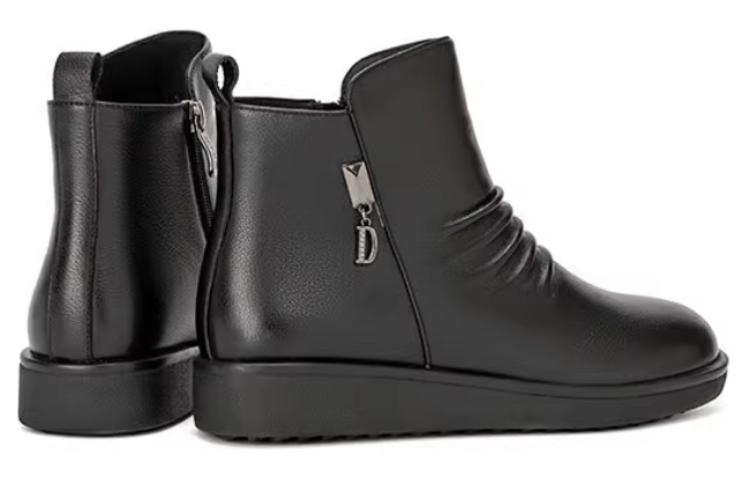 (W) Aokang Leather Round Toe Zip Short Boot 'Black' 圖 4