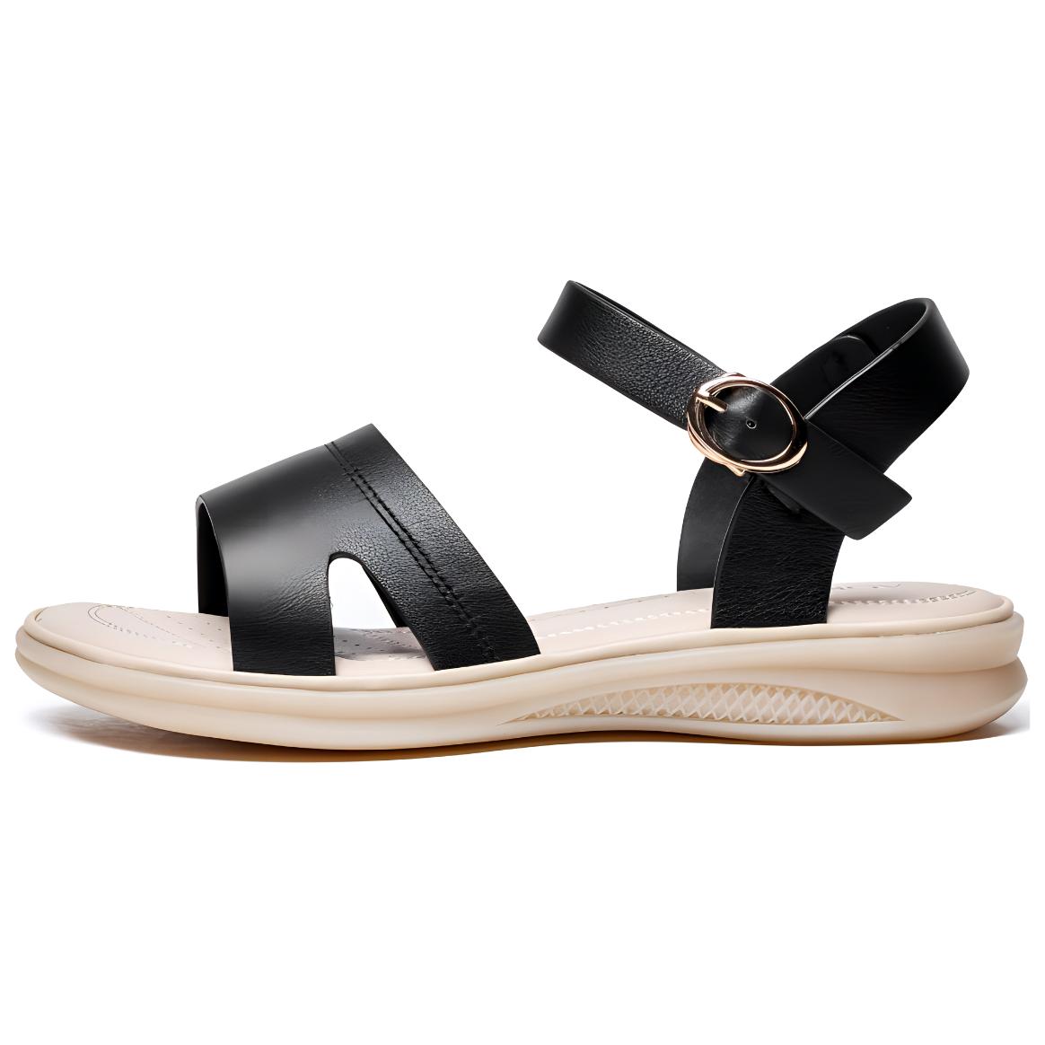 (Women) AOKANG Leather Sandals - Soft Sole, Non-Slip, Buckle Strap Design. 1226821071N