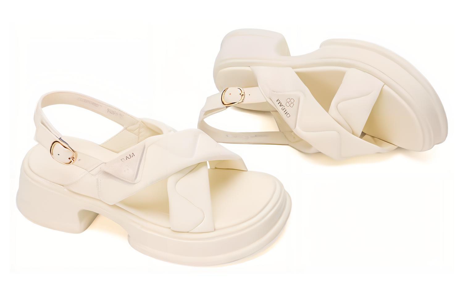 (W) Aokang Leather Sandals 'Fashion Open Toe Beige' 圖 5