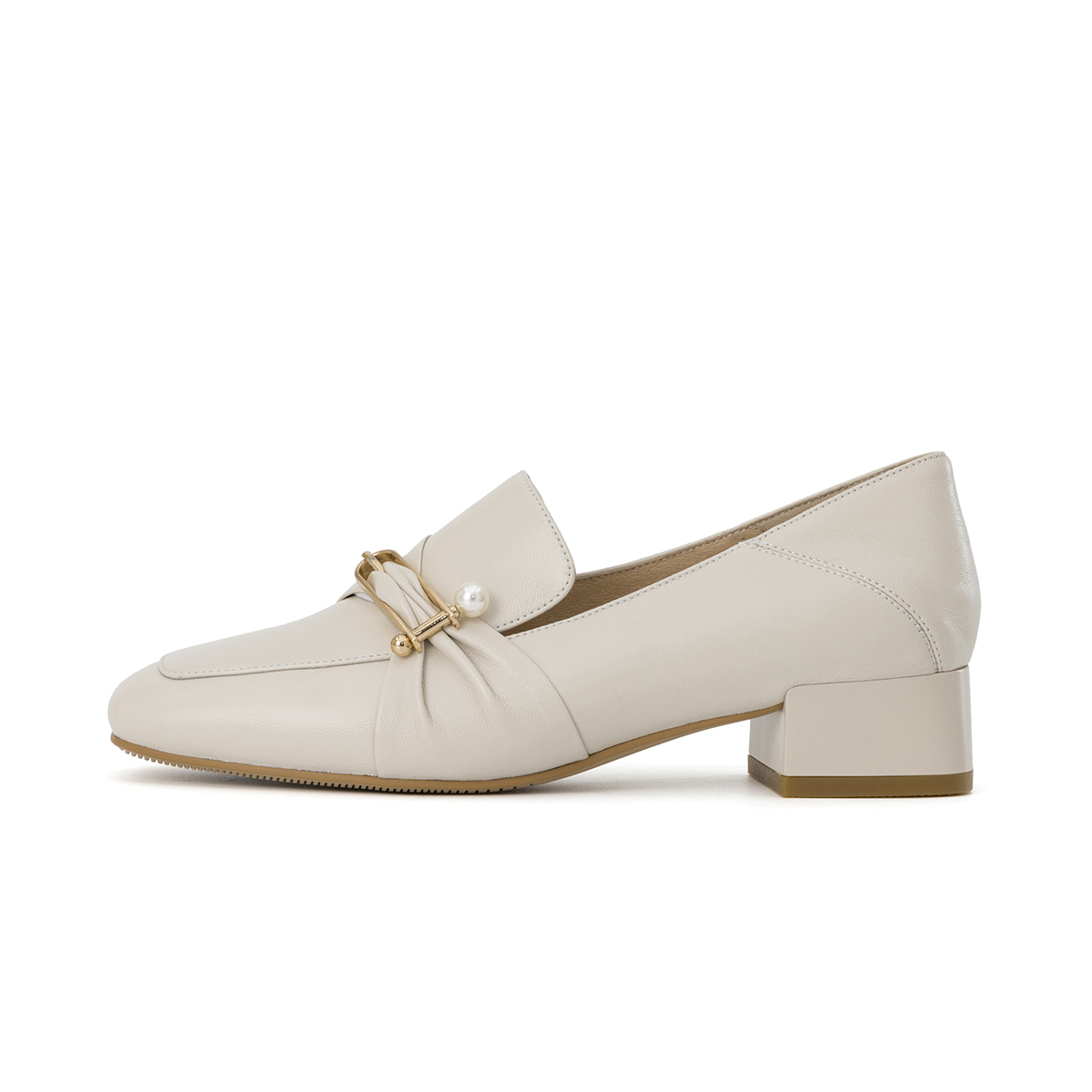 (Women) Aokang Leather Square-Toe 'Metallic Beige' 1234114007