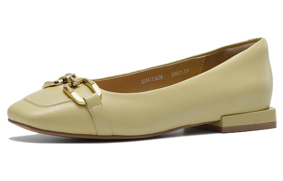 (Women) Aokang Leather Square Toe Chunky Heel 'Casual Yellow' 1224111029