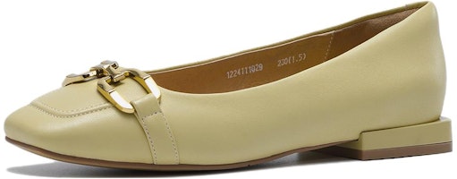 (Women) Aokang Leather Square Toe Chunky Heel 'Casual Yellow' 1224111029 (Women) Aokang Leather Square Toe Chunky Heel 'Casual Yellow' 1224111029