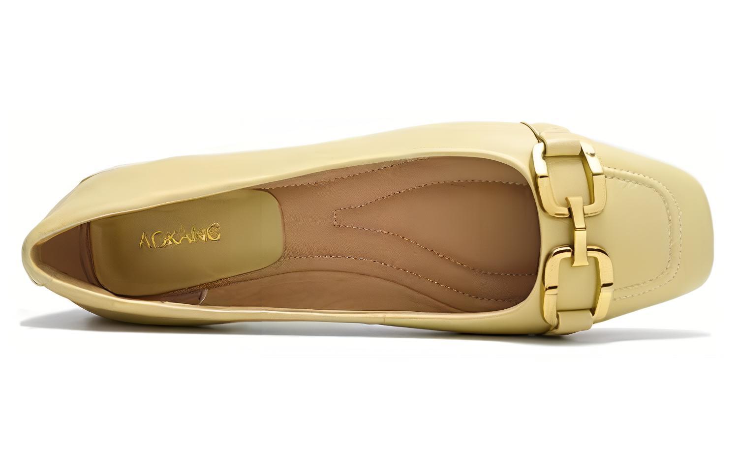 (W) Aokang Leather Square Toe Chunky Heel 'Casual Yellow' 圖 2