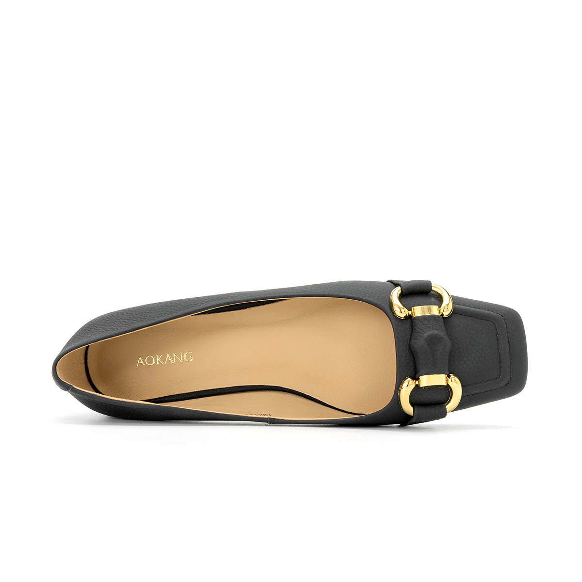 (W) Aokang Leather Square Toe Slip-On Loafers 'Black' 圖 3