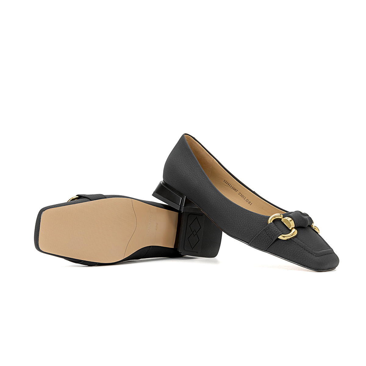 (W) Aokang Leather Square Toe Slip-On Loafers 'Black' 圖 4