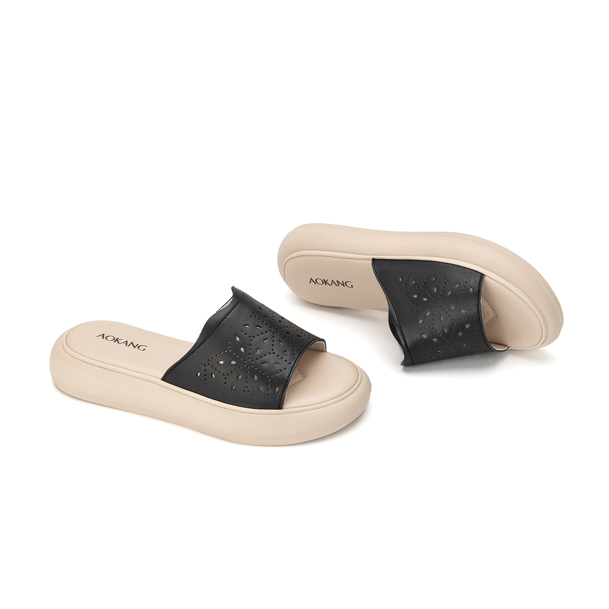 (W) Aokang Leather Thick Sole Cut-Out Slide 'One Strap' 圖 6