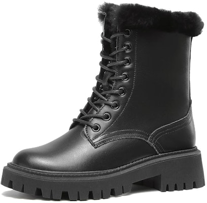 (Women) Aokang Leather Thick Sole Round Toe Mid-Calf Martin Boot 'Black' 1214013037 Order (Women) Aokang Leather Thick Sole Round Toe Mid-Calf Martin Boot 'Black' 1214013037
