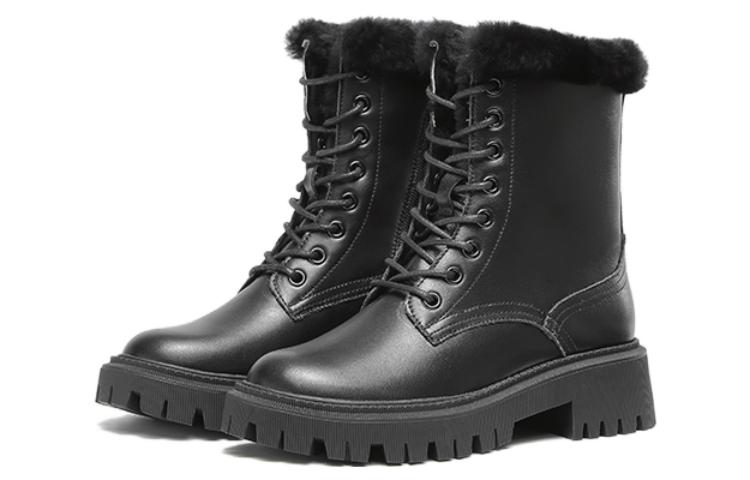 Lookbook (W) Bota Martin Negra Aokang de Cuero con Suela Gruesa y Punta Redonda 1214013037