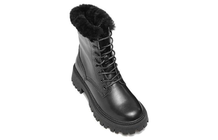 Shop (W) Bota Martin Negra Aokang de Cuero con Suela Gruesa y Punta Redonda 1214013037