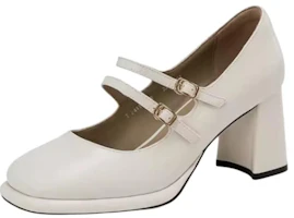 (Women) AOKANG Mary Jane Shoes Leather Chunky Heel 7.3cm Off-White Casual Style T244111036 (Women) AOKANG Mary Jane Shoes Leather Chunky Heel 7.3cm Off-White Casual Style T244111036