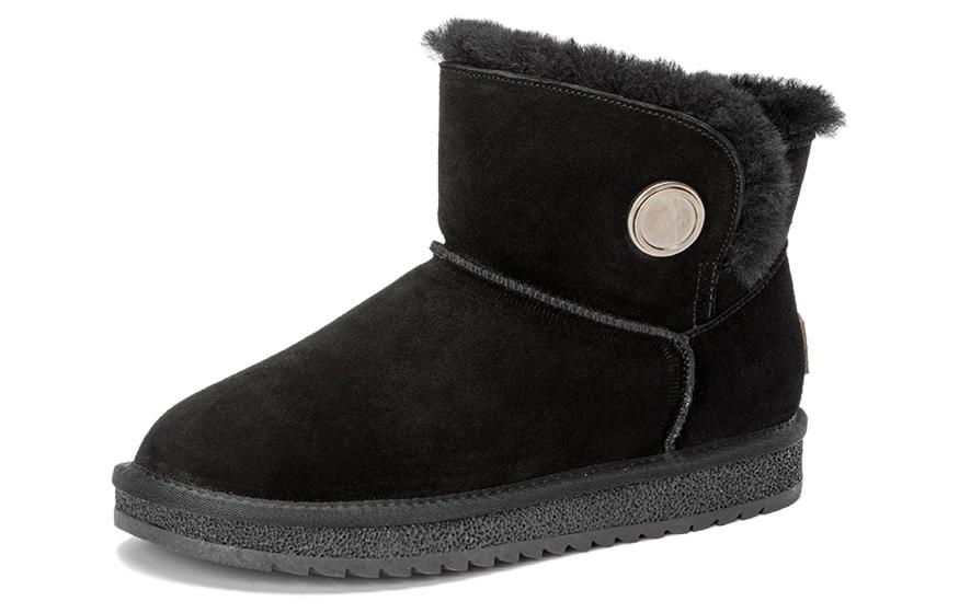 Order 奧康AOKANG 頭層牛皮 耐磨減震 舒適時尚 中筒 雪地靴 女款 黑