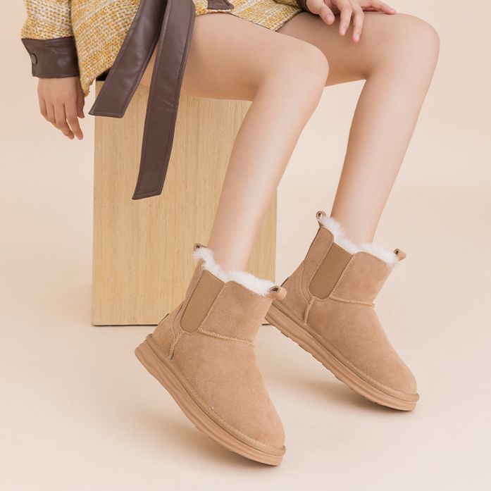 Cheap (Women) Aokang Mid-Calf Snow Boots 'Warm Camel Suede' 1224021029