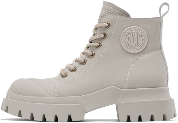 奧康AOKANG 皮革 復古厚底百搭 中筒 馬丁靴 5cm 女款 3