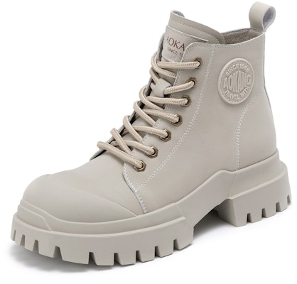 奧康AOKANG 皮革 復古厚底百搭 中筒 馬丁靴 5cm 女款 4