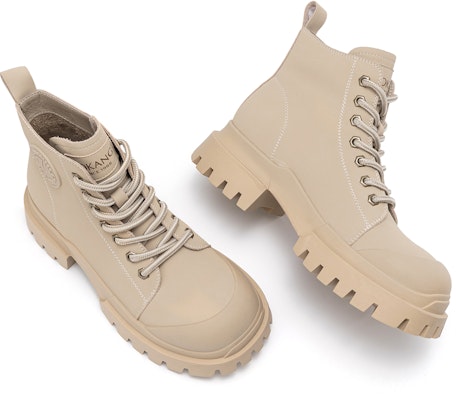 奧康AOKANG 皮革 復古厚底百搭 中筒 馬丁靴 5cm 女款 1