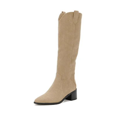 (W) Aokang Pointed Toe High Heel Boots 'Apricot'