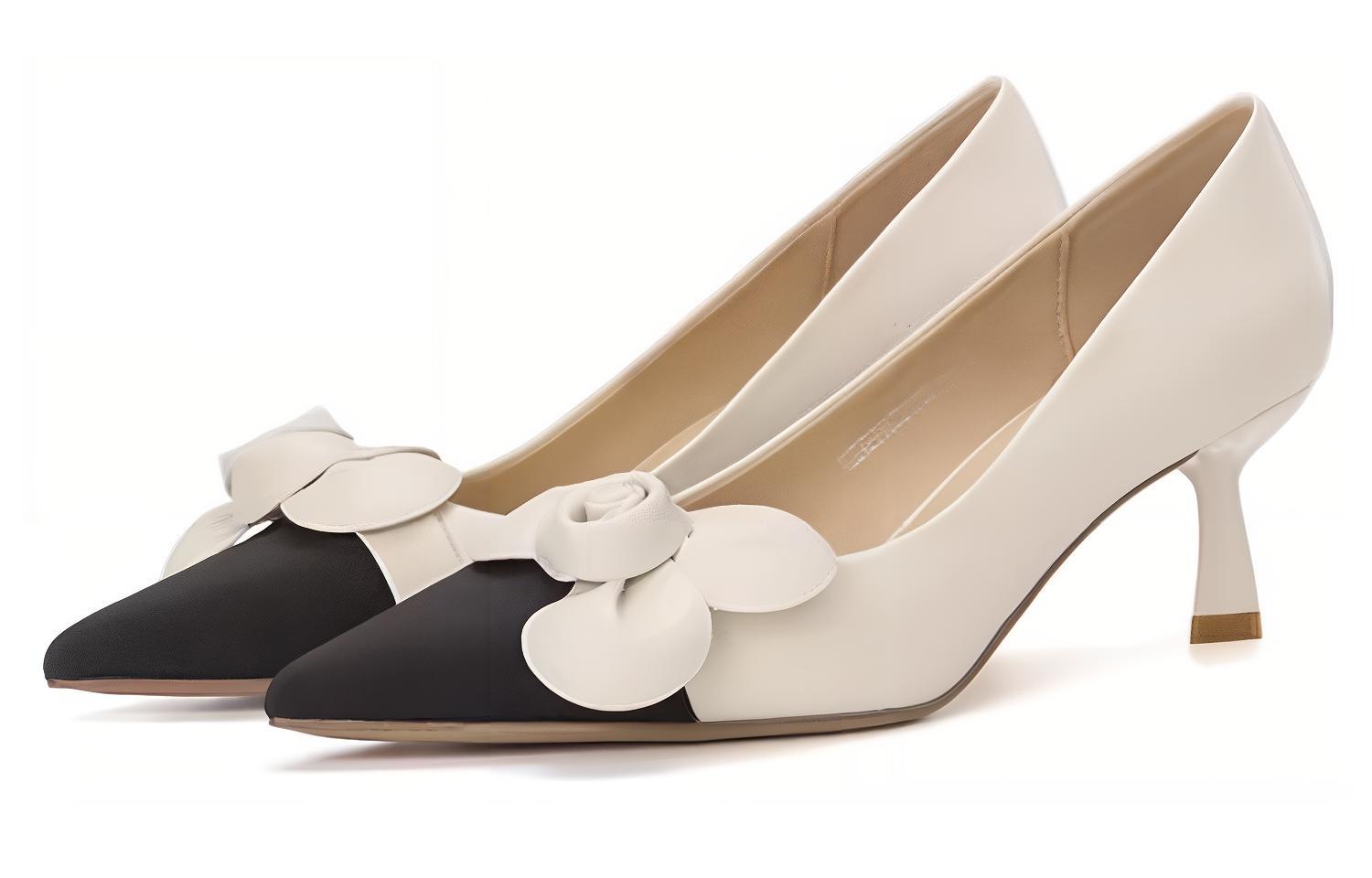 Lookbook 奧康AOKANG PU 尖頭套腳 細跟 高跟鞋 女款 米黑色