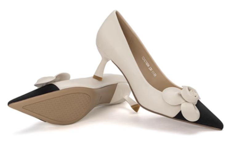 Shop 奧康AOKANG PU 尖頭套腳 細跟 高跟鞋 女款 米黑色