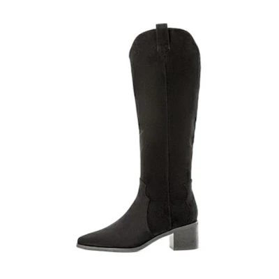 (W) Aokang Pointed Toe Zip-up High Boots 'Black'